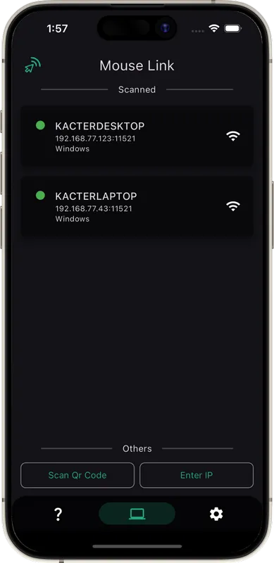 Mouse Link iOS-App mit den im WLAN gefundenen Computern